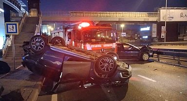 Maltepe'de kaza yapan araçlardan biri takla attı: 1 yaralı