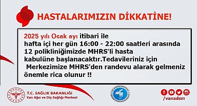 Van ADSM'de akşam polikliniği hizmeti başlıyor