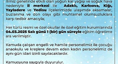Bingöl'de eğitime 1 gün ara verildi