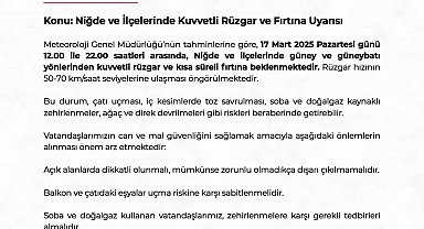 Niğde ve ilçelerinde kuvvetli rüzgar ve fırtına bekleniyor