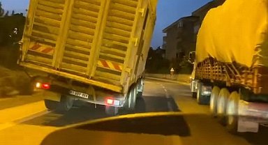 Trafikte tehlike saçan kamyon