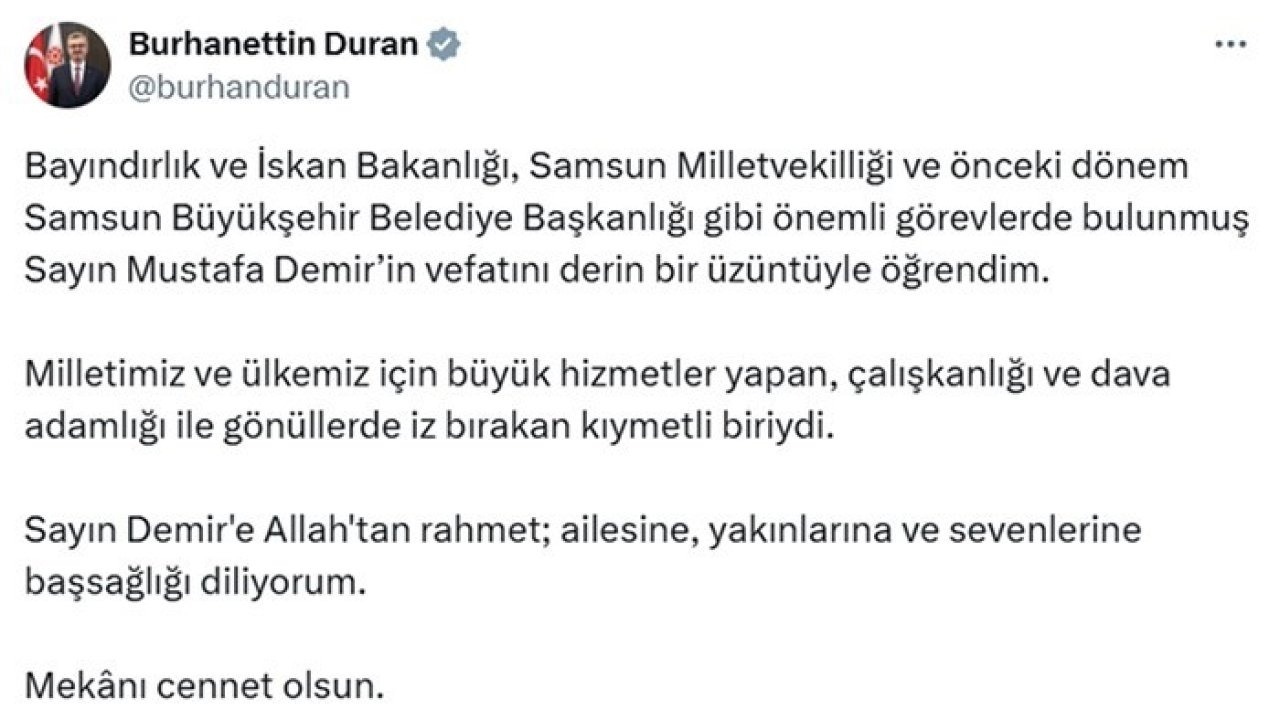 İletişim Başkanı Duran’dan Mustafa Demir için taziye mesajı