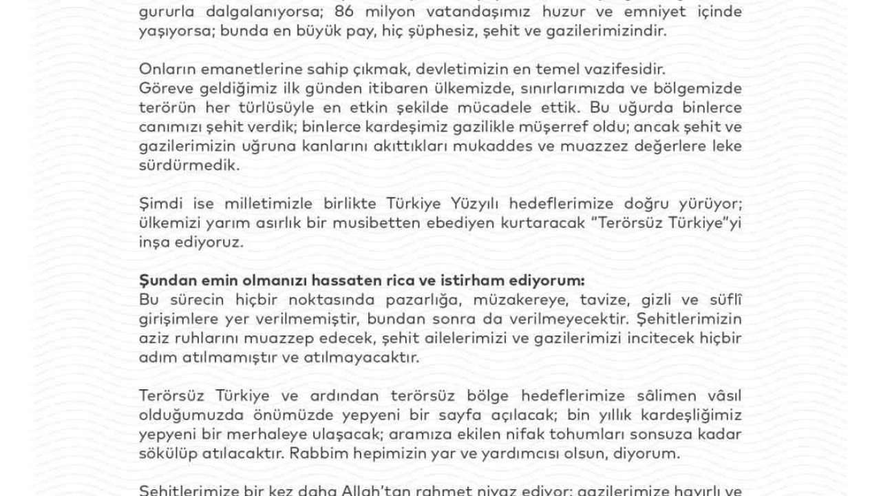 Cumhurbaşkanı Erdoğan’dan şehit ve gazi ailelerine mektup