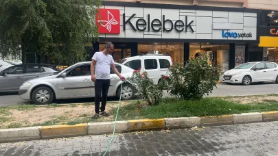 Iğdır'da Sıcaklarla Mücadele: Esnaf Hem Kendini Hem Gülleri Suluyor