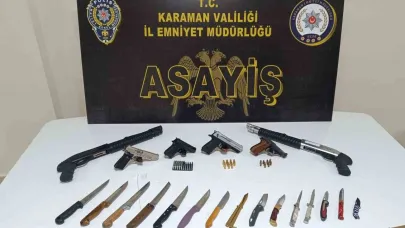 Karaman’da ruhsatsız silahlar ve bıçaklar ele geçirildi