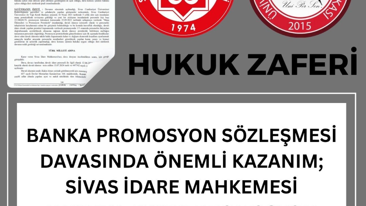 Üni-Per-Sen’den yargı zaferi: Sivas Cumhuriyet Üniversitesi’nde banka promosyon protokolüne iptal kararı