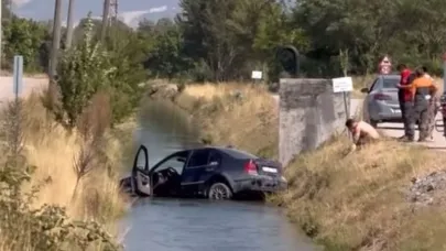 Bolu’da otomobil sulama kanalına uçtu