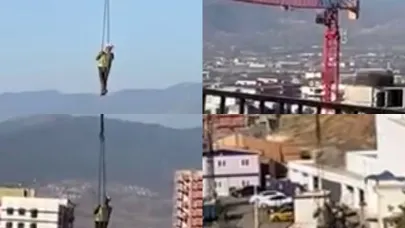 Görevimiz tehlike: İşçi şantiyeye vinçle indi