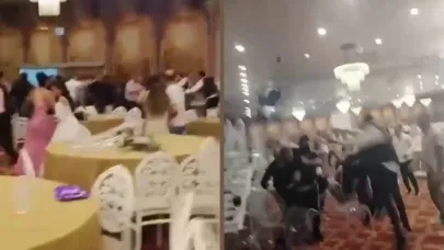 Düğünde uçan tekmeli kavga kamerada