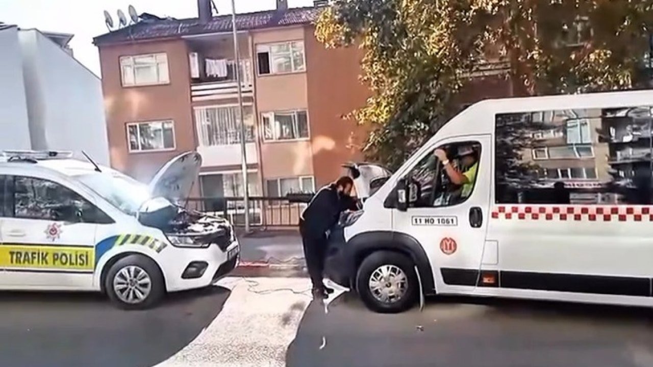 Bilecik’te polis ekipleri yolda kalan otobüse yardım eli uzattı