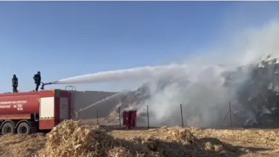 Mardin’de mısır balyalarının bulunduğu tarlada çıkan yangın söndürüldü