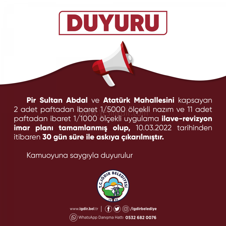 Iğdır Merkezde Bazı Mahallelerin Revizyon İmar Planı Askıya Çıkarıldı