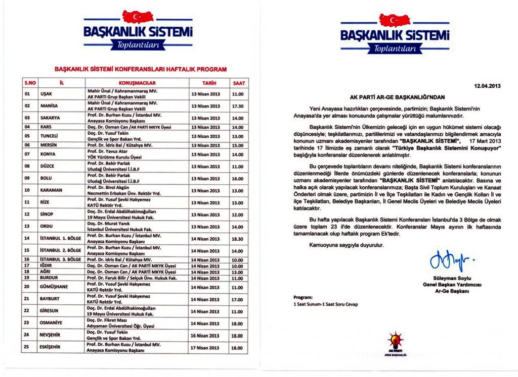 Başkanlık Sistemi Konferansları Haftalık Programları