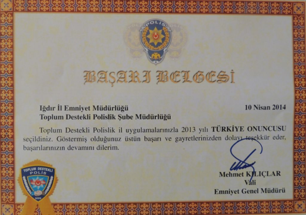 Iğdır Emniyet Müdürlüğüne Başarı Belgesi Verildi
