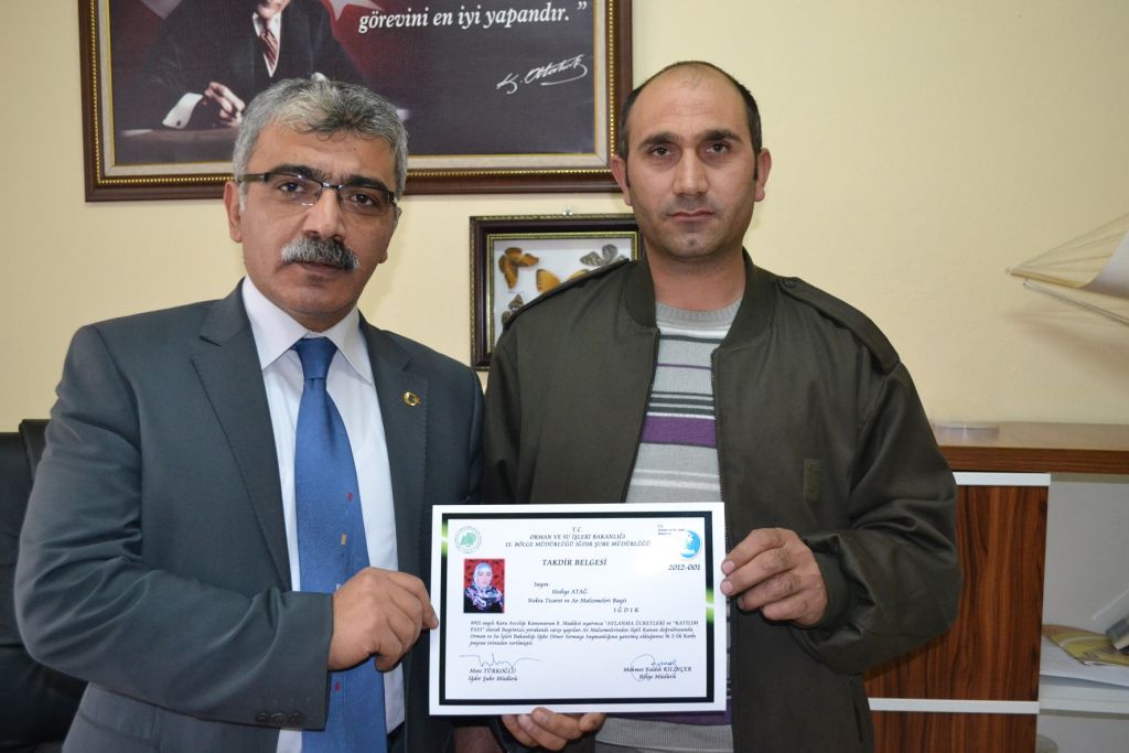 Orman ve Su İşleri Iğdır İl Şube Müdürlüğünden Av Bayiisine Taktirname