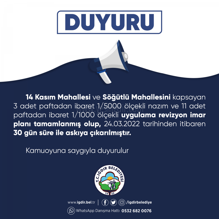 Iğdır Belediyesi 14 Kasım ve Söğütlü Mahallesinin İmar Planlarını Askıya Çıkardı
