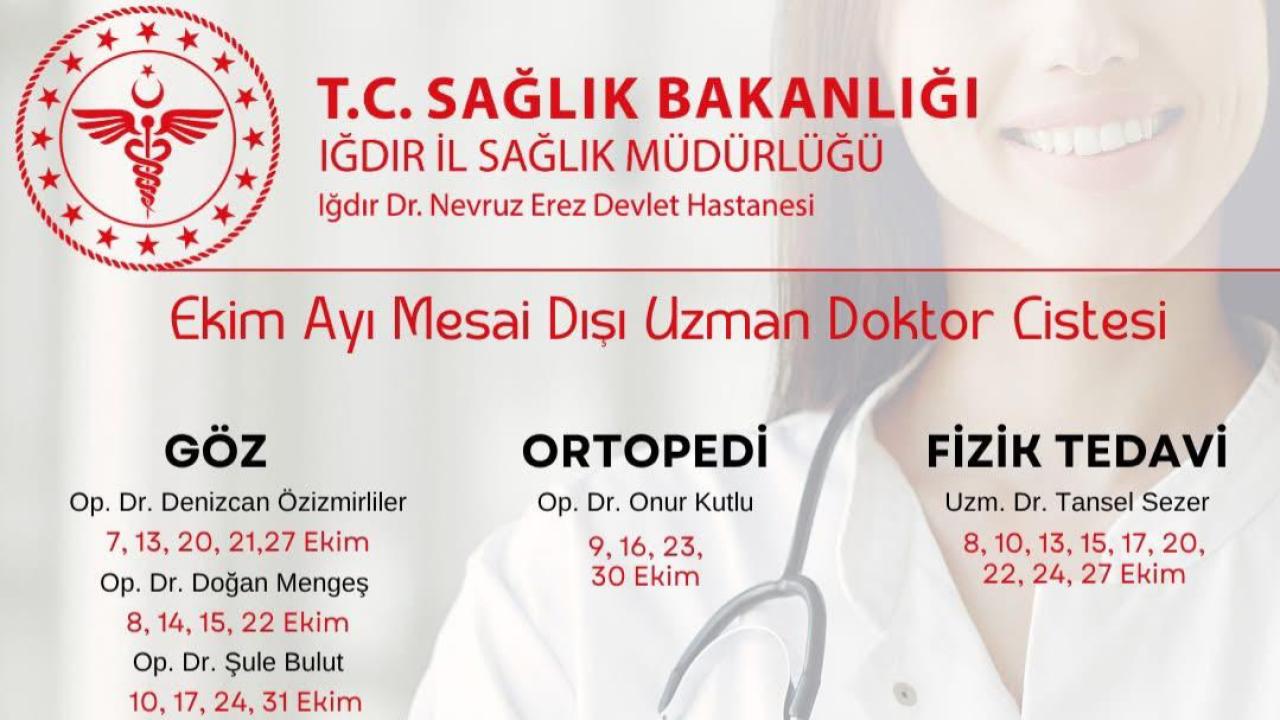 Dr. Nevruz Erez Devlet Hastanesi’nden Ekim Ayı Mesai Dışı Poliklinik Listesi Açıklandı