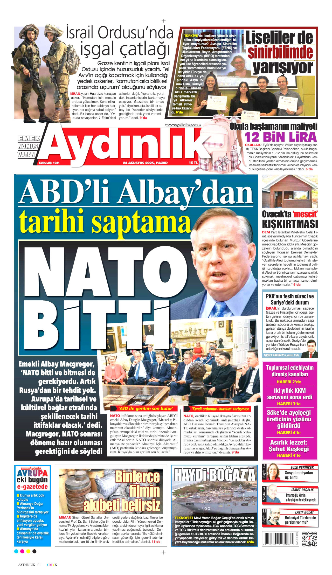 AYDINLIK GAZETESİ Gazete Manşeti